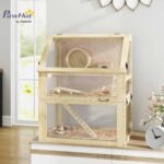 PawHut Wooden Hamster Cage, 3 Tier Gerbil Cage with Detachable 12.6" Deep Bottom, Hut, Seesaw, Exercise Wheel, Ramps, Small Animal Habitat for Dwarf, Rat, 24" x 16" x 29.5" - Image 3