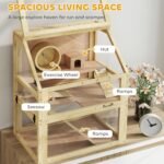 PawHut Wooden Hamster Cage, 3 Tier Gerbil Cage with Detachable 12.6" Deep Bottom, Hut, Seesaw, Exercise Wheel, Ramps, Small Animal Habitat for Dwarf, Rat, 24" x 16" x 29.5" - Image 4