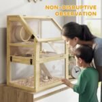 PawHut Wooden Hamster Cage, 3 Tier Gerbil Cage with Detachable 12.6" Deep Bottom, Hut, Seesaw, Exercise Wheel, Ramps, Small Animal Habitat for Dwarf, Rat, 24" x 16" x 29.5" - Image 7
