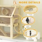 PawHut Wooden Hamster Cage, 3 Tier Gerbil Cage with Detachable 12.6" Deep Bottom, Hut, Seesaw, Exercise Wheel, Ramps, Small Animal Habitat for Dwarf, Rat, 24" x 16" x 29.5" - Image 9