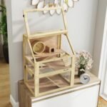 PawHut Wooden Hamster Cage, 3 Tier Gerbil Cage with Detachable 12.6" Deep Bottom, Hut, Seesaw, Exercise Wheel, Ramps, Small Animal Habitat for Dwarf, Rat, 24" x 16" x 29.5" - Image 10