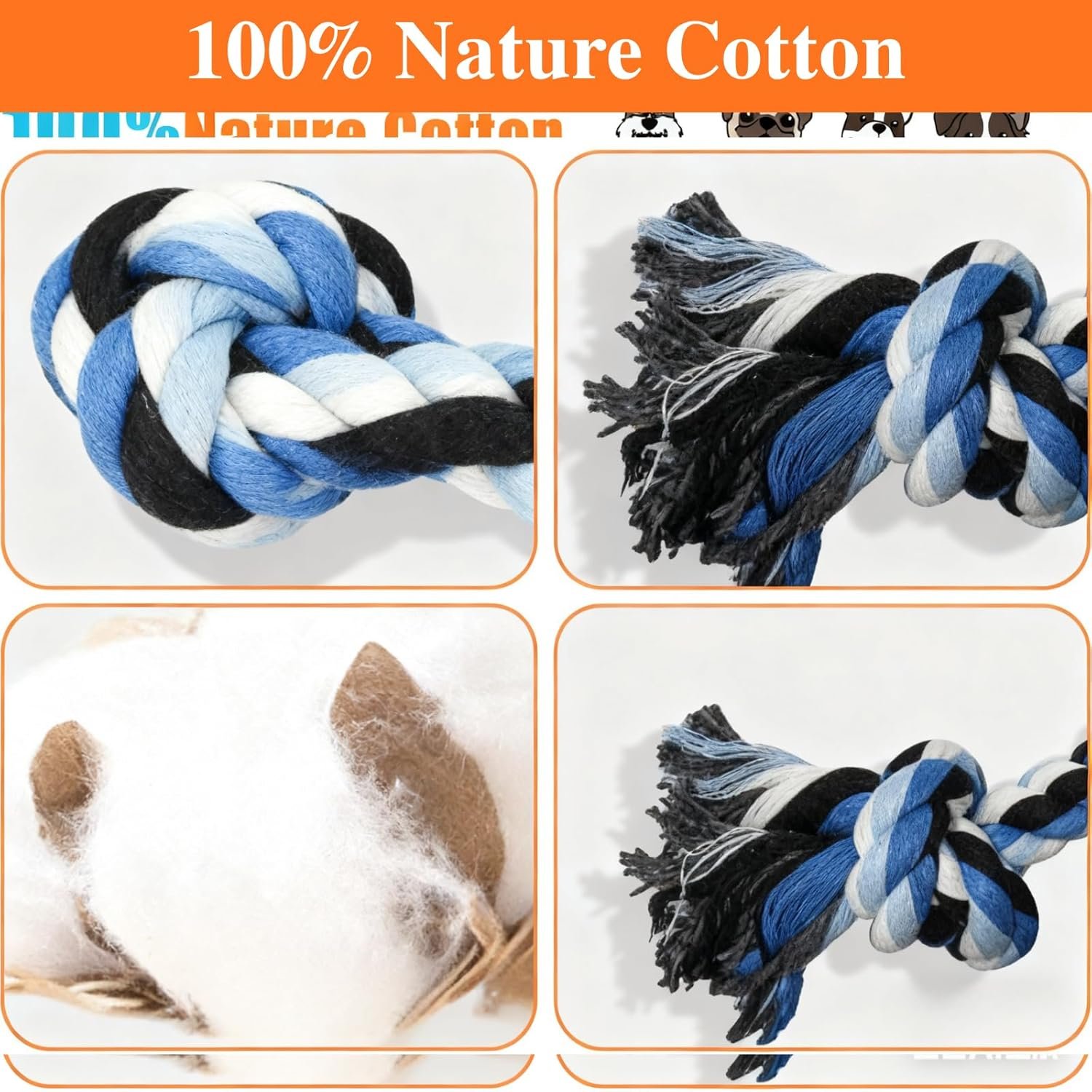 3PCS Small Dog Rope Toys: 35cm Puppy Chew Toy for Teething & Dental Care - 100% Cotton Tug of War Rope for Boredom Relief - Interactive Toy for Medium and Small Dogs (Random Colors) - Image 4