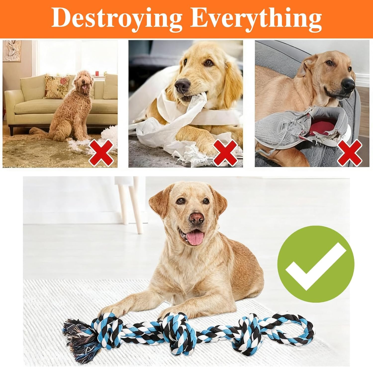 3PCS Small Dog Rope Toys: 35cm Puppy Chew Toy for Teething & Dental Care - 100% Cotton Tug of War Rope for Boredom Relief - Interactive Toy for Medium and Small Dogs (Random Colors) - Image 6