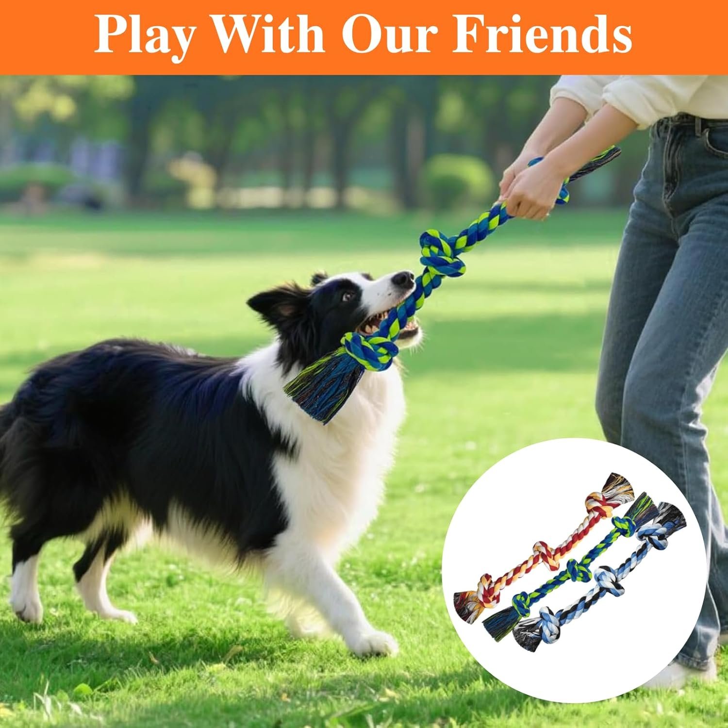 3PCS Small Dog Rope Toys: 35cm Puppy Chew Toy for Teething & Dental Care - 100% Cotton Tug of War Rope for Boredom Relief - Interactive Toy for Medium and Small Dogs (Random Colors) - Image 7