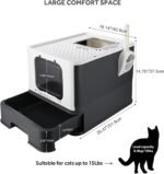 Foldable Cat Litter Box, Top Entry Kitty Litter Box with Lid & Scoop Extra Large Space Enclosure Toilet (Black) - LIVINGbasics - Image 3