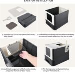 Foldable Cat Litter Box, Top Entry Kitty Litter Box with Lid & Scoop Extra Large Space Enclosure Toilet (Black) - LIVINGbasics - Image 5