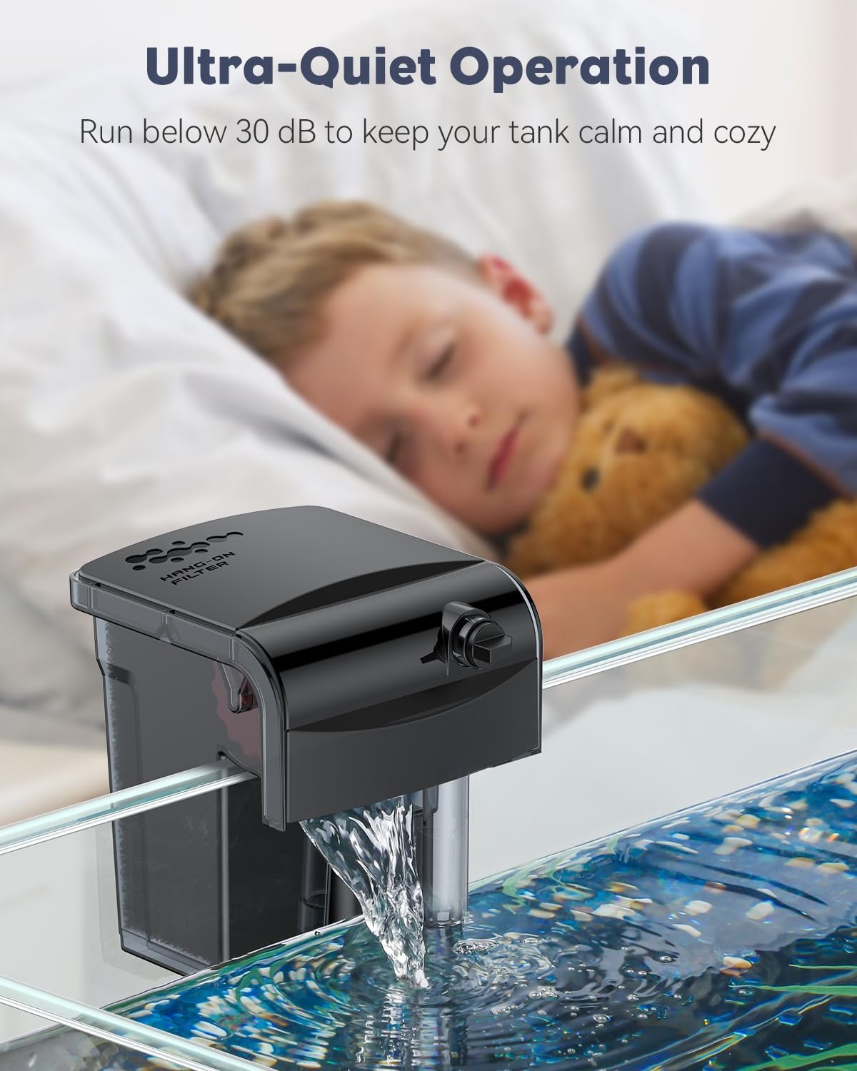 Pawfly 3 W Aquarium Filter, 1-3 Gallon Fish Tank Filter, 65 GPH Hang On Back Aquarium Filter with Water Wheel Adjustable Water Pump & Oil Skimmer, Ultra Quiet HOB Filter for Tank Filtration - Image 5