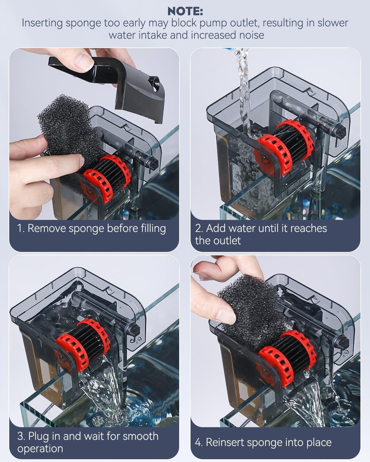 Pawfly 3 W Aquarium Filter, 1-3 Gallon Fish Tank Filter, 65 GPH Hang On Back Aquarium Filter with Water Wheel Adjustable Water Pump & Oil Skimmer, Ultra Quiet HOB Filter for Tank Filtration - Image 7