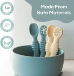 4 Pack Baby Silicone Spoons, First + Second Stage Spoons, Baby Feeding, BPA Free Self Feeding, Baby & Toddler Utensil, o1baby - Image 3