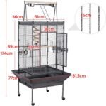 69in Play Top Parrot Cage Wrought Metal Rolling Bird Cage wtih Industrial Wheels Feeding Bowls Perches & Bungee Rope, Black - Image 4