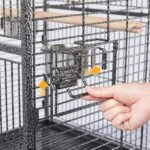 69in Play Top Parrot Cage Wrought Metal Rolling Bird Cage wtih Industrial Wheels Feeding Bowls Perches & Bungee Rope, Black - Image 8
