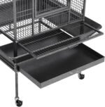 69in Play Top Parrot Cage Wrought Metal Rolling Bird Cage wtih Industrial Wheels Feeding Bowls Perches & Bungee Rope, Black - Image 9