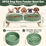 Elevated Slow Feeder Dog Bowls - Ceramic Food and Water Bowl Set with Stand - Raised Pet Dishes for Small and Medium Sized Dogs - Image 3