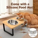 Elevated Cat Bowls with Non Slip Mat, 15° Tilted Raised Anti Vomit Cat Feeder for Food and Water, Pet Feeding Station with 2 Stainless Steel Bowls - Image 3