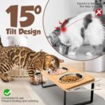 Elevated Cat Bowls with Non Slip Mat, 15° Tilted Raised Anti Vomit Cat Feeder for Food and Water, Pet Feeding Station with 2 Stainless Steel Bowls - Image 4