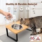 Elevated Cat Bowls with Non Slip Mat, 15° Tilted Raised Anti Vomit Cat Feeder for Food and Water, Pet Feeding Station with 2 Stainless Steel Bowls - Image 6
