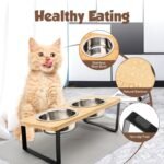 Elevated Cat Bowls with Non Slip Mat, 15° Tilted Raised Anti Vomit Cat Feeder for Food and Water, Pet Feeding Station with 2 Stainless Steel Bowls - Image 7