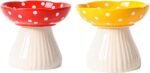 2 Pack Raised Cat Bowl 6 Inch Wide Ceramic Elevated Cat Food Bowl for Food and Water, Whisker Friendly Tilted Cat Dish for Flat Faced Kitten, Cat Feeding Bowl, Shallow Cat Dish (Red&Yellow) - Image 2