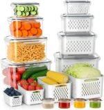 24-Piece Set (12-Pack) Fruit & Food Storage Containers for Fridge with Removable Colanders - Airtight Produce Saver, Organizers, BPA-Free, Freezer/Microwave Safe - Image 2
