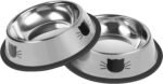 2Pcs Cat Bowls Non-Slip Stainless Steel Small Cat Food Bowls Unbreakable Thicken Cat Feeder 7 Oz Cat Dishes Suitable for Indoor Small Pets Removable Rubber Base Easily Clean Lovely Color - Image 2