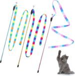 3 Pack Cat Wand Toy, Interactive Cat Rainbow Wand Toys, Interactive Cat Teaser Wand String, Rainbow Cat Teaser Wand String Plush Toy with Bell for Kitten Cat Exerciser Playing - Image 2
