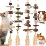 4 Pcs Bunny Chew Toys for Teeth, Hanging Rabbit Chewing Toy Treats with Timothy Grass & Natural Apple Wood, Improve Small Rodent Dental Health for Guinea Pig Hamster Chinchilla Rat Gerbil - Image 2