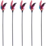 5Pcs Cat Feather Teaser Stick with Rattle Bell,20" Long Interactive Wand Toy for Cat and Kitten - Image 2