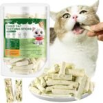 60g Cat Grass Teething Sticks with Goat Milk Favor, Edible Freezed-Drying Cat Grass Treats, Cat Snack Sticks for Hairball Removal and Dental Care - Image 2