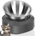 AYADA Raised Cat Food Bowl, Stainless Steel Cat Dish for Food Water Anti Vomiting Elevated with Stand Ergonomic Lifted Slanted Tilted 15 Angle Metal Single Kitty Kitten Wet Food Bowl Pet Bowl - Image 2