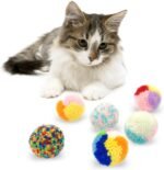 Andiker 6 Pieces Cat Toys Ball, Soft Kitten Assorted Color Pompom Balls for Cat Indoor Interactive Chasing Toys - Image 2