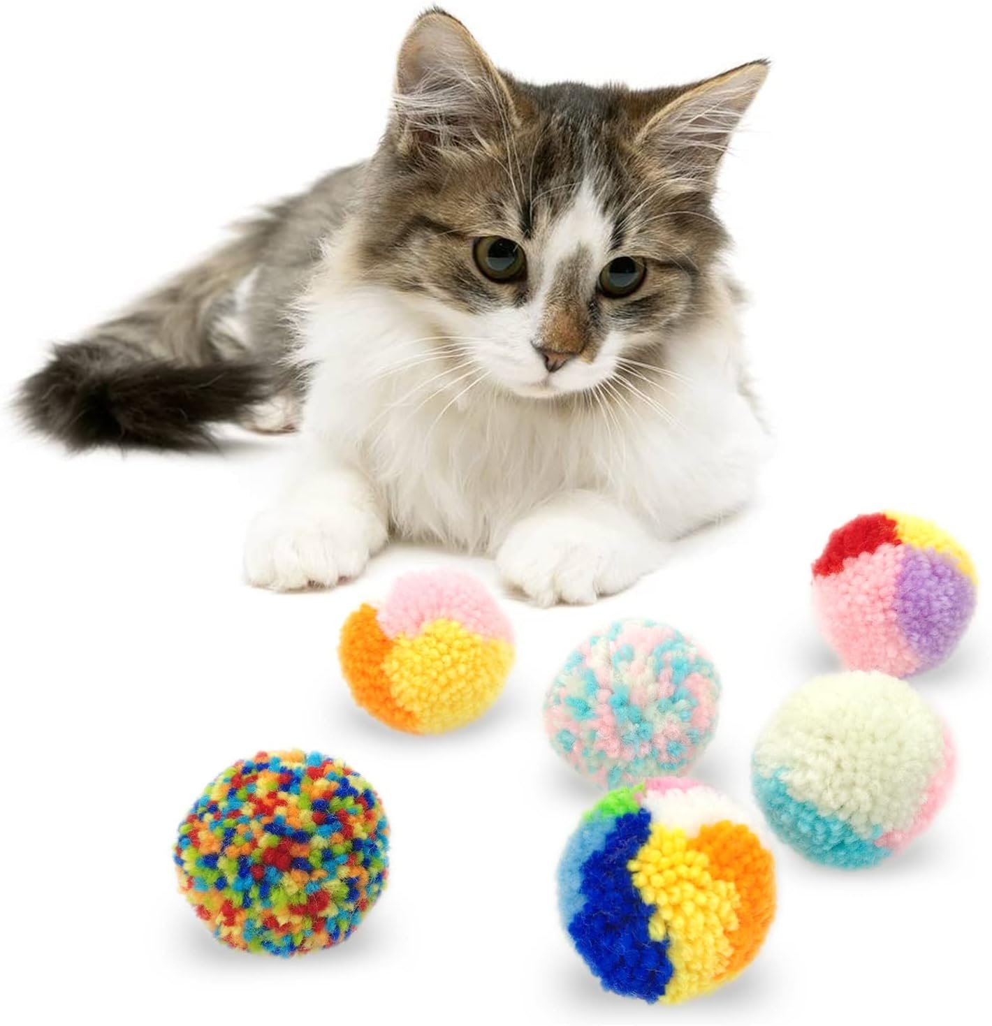 Andiker 6 Pieces Cat Toys Ball, Soft Kitten Assorted Color Pompom Balls for Cat Indoor Interactive Chasing Toys - Image 2