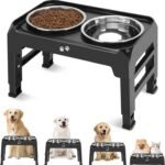 COMESOON Raised Dog Bowls, 4 Height Adjustable Elevated Dog Bowls with 2 Thick Stainless Steel 50oz Dog Food Bowls for Large Medium Dogs Adjusts to 3.7", 9.2", 10.75", 12.36"- Black - Image 2