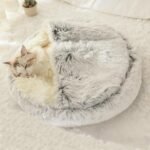 Cat Bed Round Fluffy Hooded Cat Bed Cave, Anti-Anxiety Cave Bed with Hooded Blanket, Cozy Cuddler Luxury Puppy Pet Bed, Anti-Slip Bottom and Machine Washable (Grey, Large) - Image 2