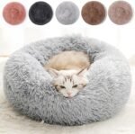 Cat Beds for Indoor Cats - Cat Bed Washable 20 inches, Dog Beds for Small Medium Dogs, Anti Anxiety Round Fluffy Plush Faux Fur Pet Bed, Thick Bottom (Medium, Light Grey) - Image 2