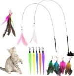 Cat Toy with Suction Cup Base, Interactive Cat Teaser Wand & 10 Feather Refills Retractable Cat Toy for Indoor, Cats Kittens Exercise Play (Colorful) - Image 2