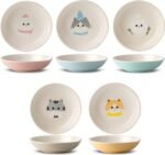 Ceramic Cat Bowls Set - 5.5 inch Wide Cat Food Bowls Whisker Fatigue Friendly, 5 Colorful Kitten Dish Plates with Cute Pattern for Wet and Dry Food Water - Image 2