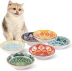 Ceramic Cat Bowls Set of 6 - Colorful Cute Shallow Cat Dishes - 5.75-Inch, Whisker Friendly and Wide - Microwave & Dishwasher Safe - 8.5 oz (250 ml) - Image 2