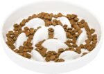 Ceramic Cat Slow Feeder Bowl, 16 cm Wide Slow Eating Cat Bowl for Dry and Wet Food, Anti Gulping Shallow Pet Interactive Puzzle Feeder for Cats and Small Dogs, Dishwasher Safe (White) - Image 2