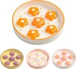 Ceramic Cat Slow Feeder Bowl - Slow Feeding Cat Bowl Healthy Eating - Colorful Cat Food Plate - Fun Cute Cat Puzzle Feeder Dish - Dishwasher Safe - 6.3''W x 1.2''H - 6 OZ - Bright Orange Flower - Image 2