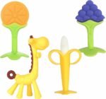 Chuya Teething Toys (4 Pack) Teething Toy for Baby, Teach Teeth Brushing ,BPA-Free,Chew Toy for Infants Toddlers Silicone Baby Teethers Giraffe Fruit Teething Stick for Babies 3 Months+ - Image 2