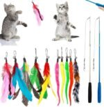 DILISS Feather Teaser Cat Toy, 2PCS Retractable Cat Wand Toys and 10PCS Replacement Teaser with Bell Refills, Interactive Catcher Teaser and Exercise Playing Toy for Kitten or Cats - Image 2