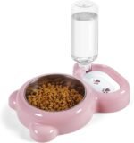 Dog Bowls, Cat Food and Water Bowl Set with Water Dispenser and Stainless Steel Bowl for Cats and Small Dogs - Pink - Image 2