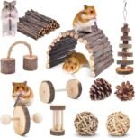ERKOON 11 Pack Chinchillas Chew Toys, Toys Accessories for Teeth Care, Natural Apple Wood Ladder Bell Roller for Russian Hamster Gerbils Rats Guinea Pigs - Image 2