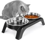 Elevated Cat Bowls, Anti Vomiting Raised Cat Food Bowl with 2 Stainless Steel Bowls, Prevent Neck Pain Cat Bowl Set, ABS Anti Slip Stand Cat Bowls for Indoor Cats & Puppies (Black) - Image 2