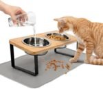 Elevated Cat Bowls with Non Slip Mat, 15° Tilted Raised Anti Vomit Cat Feeder for Food and Water, Pet Feeding Station with 2 Stainless Steel Bowls - Image 2