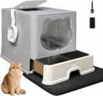 Enclosed Cat Litter Box with Stainless Steel Drawer & Lid - Extra Large, Leak-Proof and Odor-Control Covered Design Litter Tray or Indoor Cats, Includes Litter Scoop & Mat - Image 2