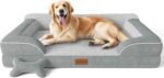 Extra Large Dog Bed, Orthopedic Dog Bed with Cooling Gel Memory Foam, Waterproof XL Pet Bed with Removable Washable Cover, 42" Pet Sofa Couch Dutch Velvet with Bone Toy, Light Gray - Image 2
