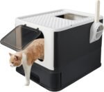 Foldable Cat Litter Box, Top Entry Kitty Litter Box with Lid & Scoop Extra Large Space Enclosure Toilet (Black) - LIVINGbasics - Image 2