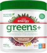 Genuine Health Greens+ Extra Energy Superfood Powder, 30 servings, Spirulina and Wheat Grass, Natural Cappuccino Flavour,445g - Image 2