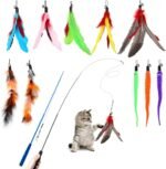 Hianjoo Feather Teaser Cat Toy Set 12 pcs, Interactive Toys for Cats 2 Retractable Cat Wand Funny Sticks and 10 Replacement Feather Teaser with Bell for Kitten Cat Catcher Having Fun Exercise Playing - Image 2